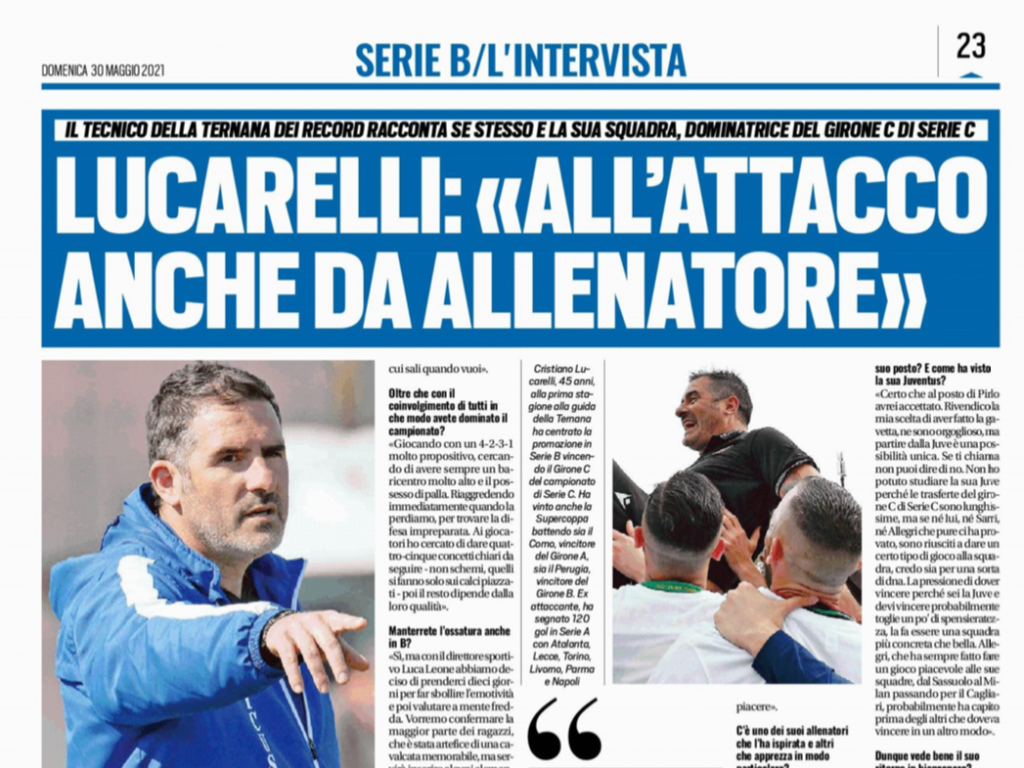 LUCARELLI A TUTTA PAGINA A TUTTOSPORT!